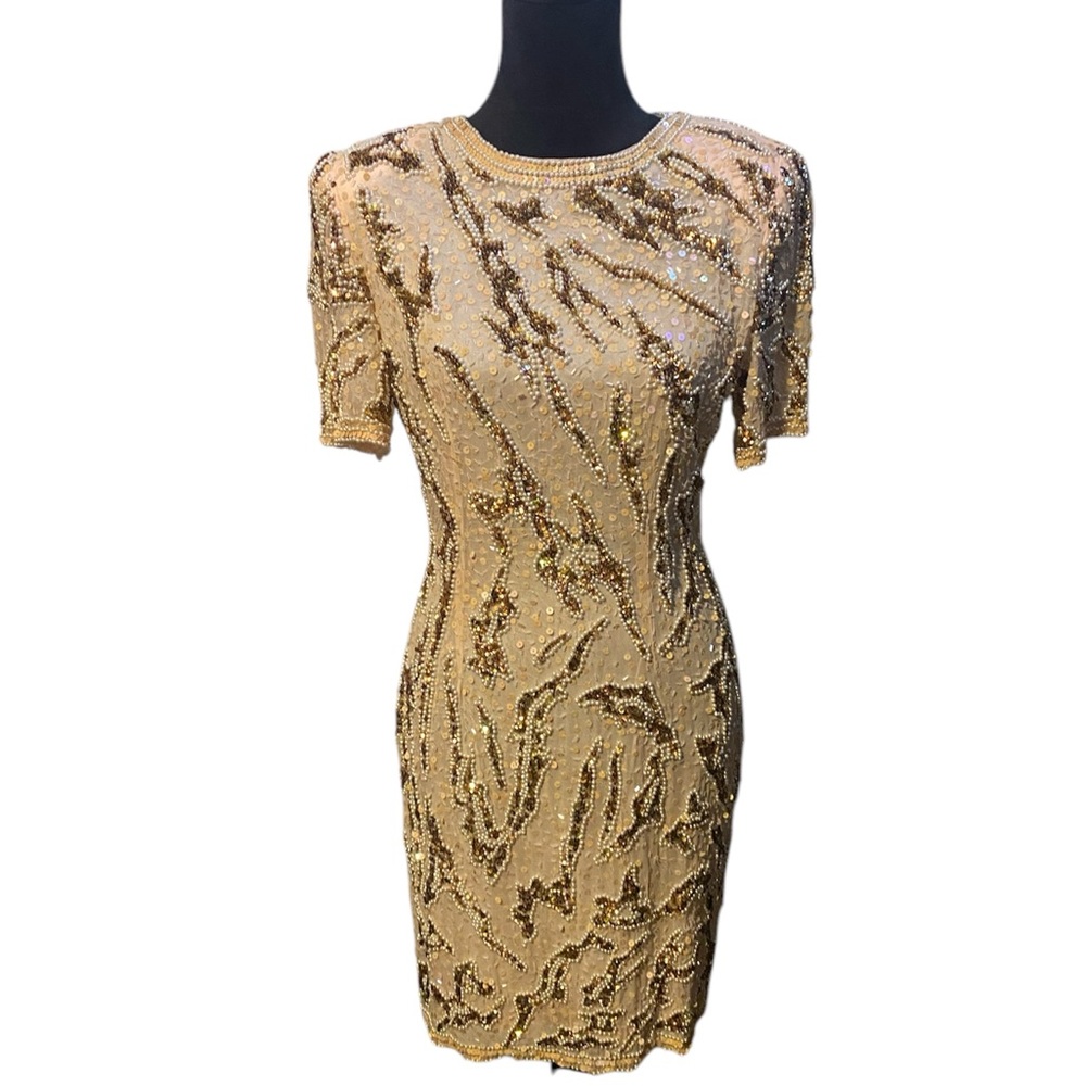 Sho Max Originals 80s Vintage Tiger Stripe Beaded Dress Size MED